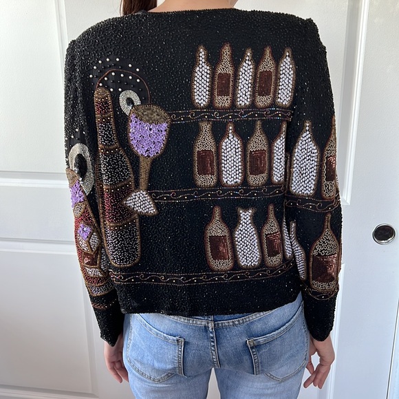 Vtg 80s 90s 🍷 WINE party sequin jacket M perfect for girls night wine tasting - Picture 6 of 11